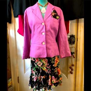 Chaps Lilac Linen and Floral Skirt Suit New L/XL